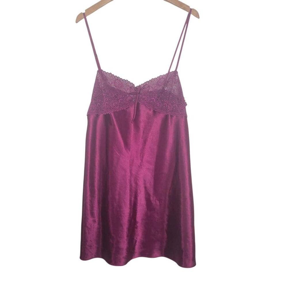 Morgan Taylor Intimates Purple Satin Slip Dress Lace Trim Size Large